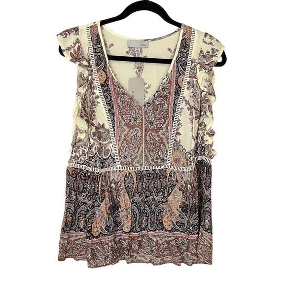 Luukse Boho Paisley Print Ruffle Hem Top - Size Medium - Picture 1 of 6